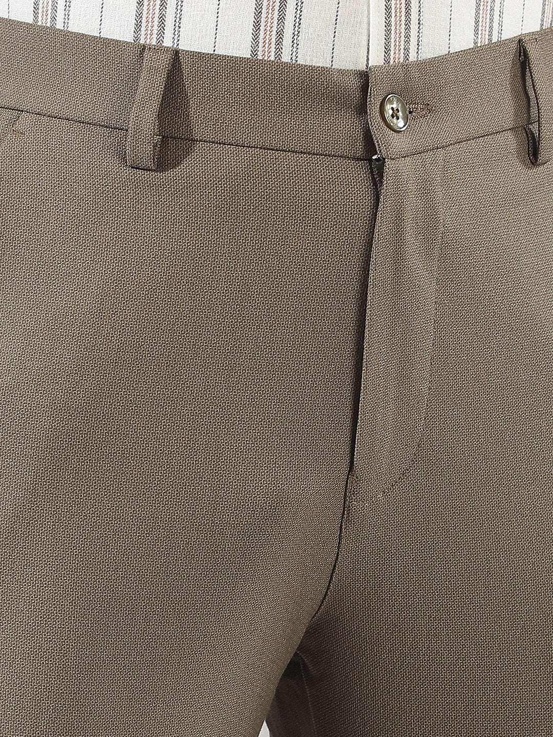 Structured Sand Beige Printed Trousers