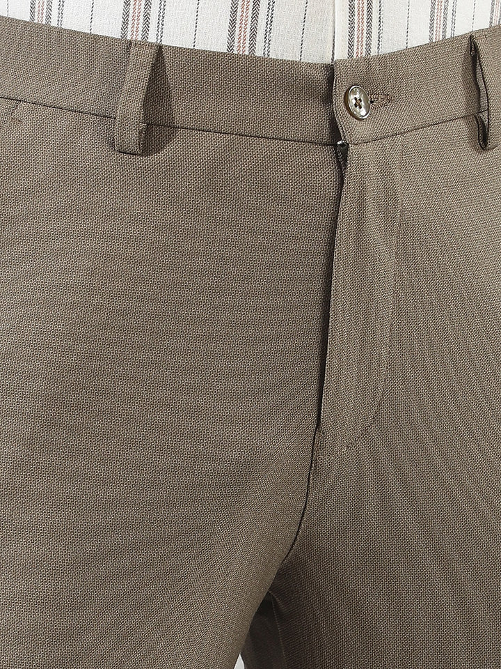 Structured Sand Beige Printed Trousers