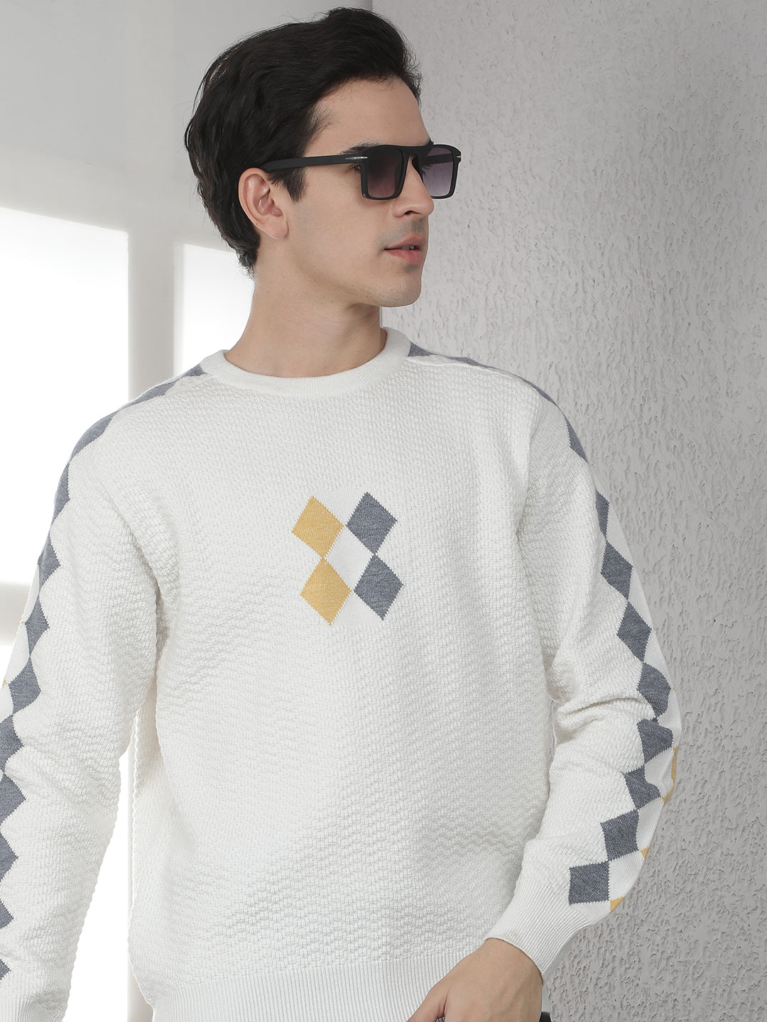 Cream Jacquard Acrylic Sweater
