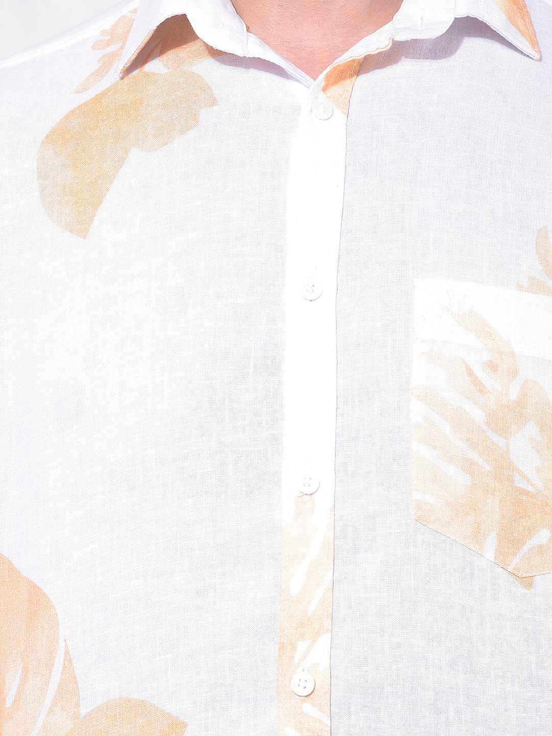 Yellow Floral Print Linen Shirt