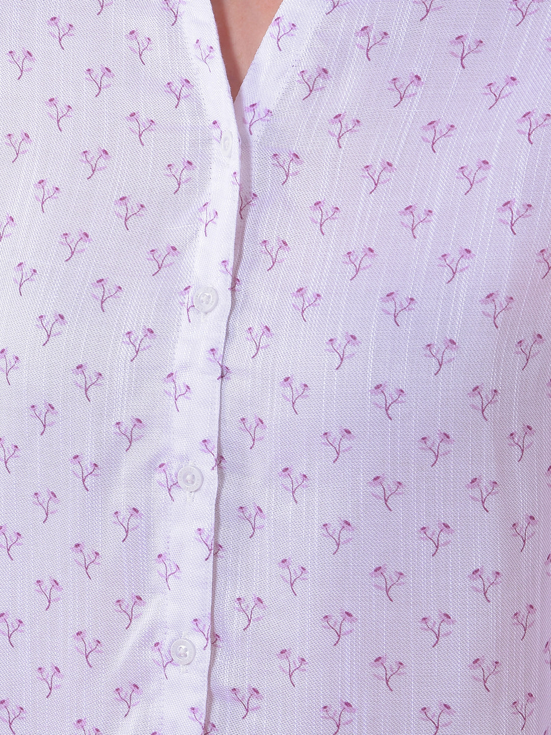 White Floral Print V-Neck Shirt