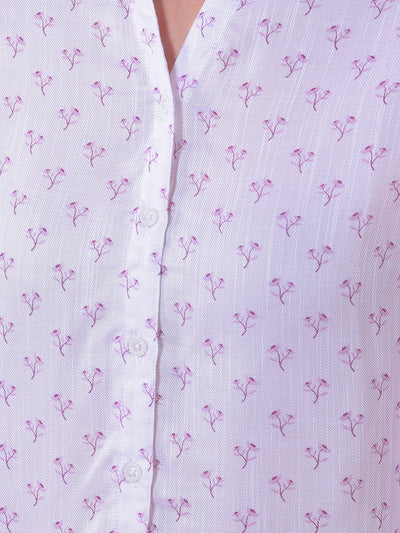 White Floral Print V-Neck Shirt