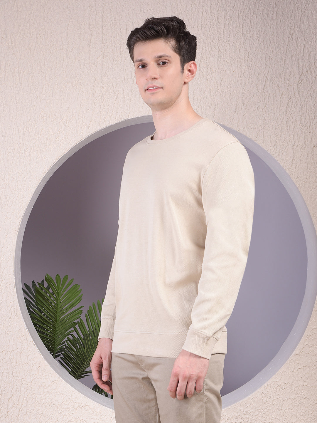 Sleek Beige 100% Cotton Sweatshirt
