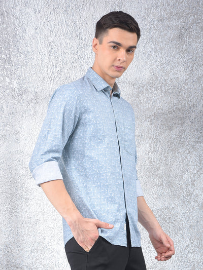 Blue Printed 100% Cotton Shirt-Men Shirts-Crimsoune Club