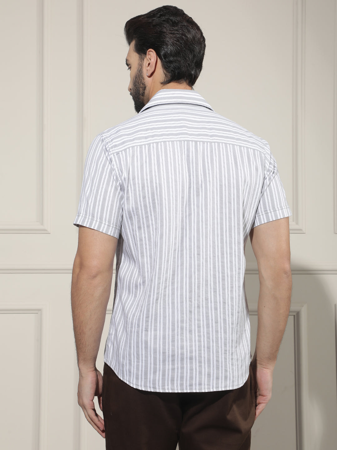 Grey Vertical Striped Shirt