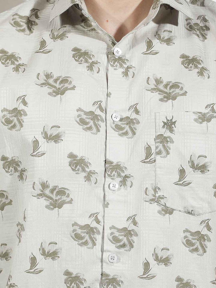 Grey Floral Print 100% Cotton Shirt