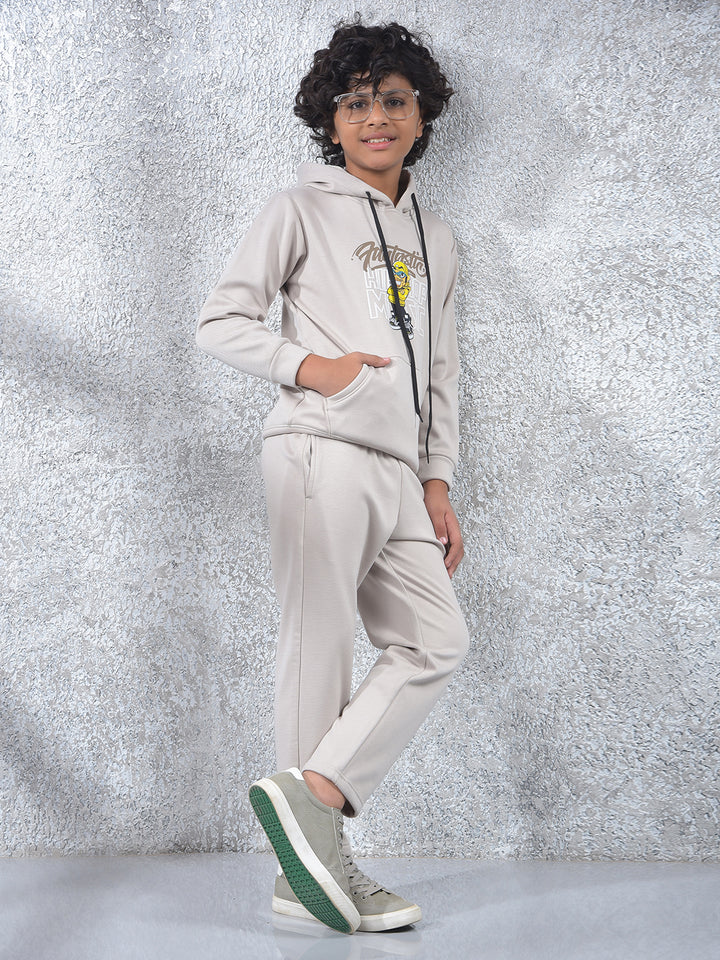 Beige Graphic Print Hooded Neck Sweatshirt