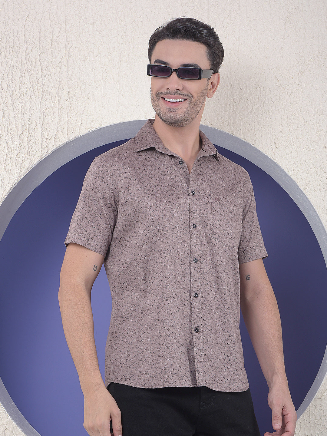 Brown Micro Floral Printed Shirt
