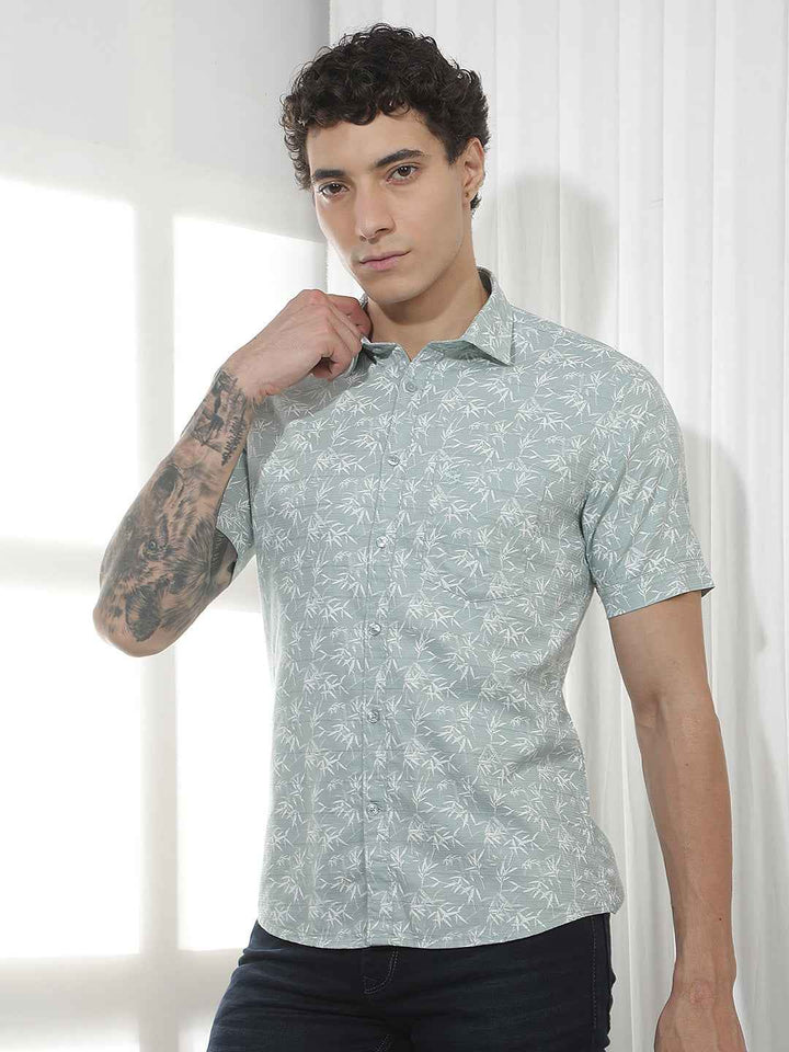 Green Botanical Print 100% Cotton Shirt