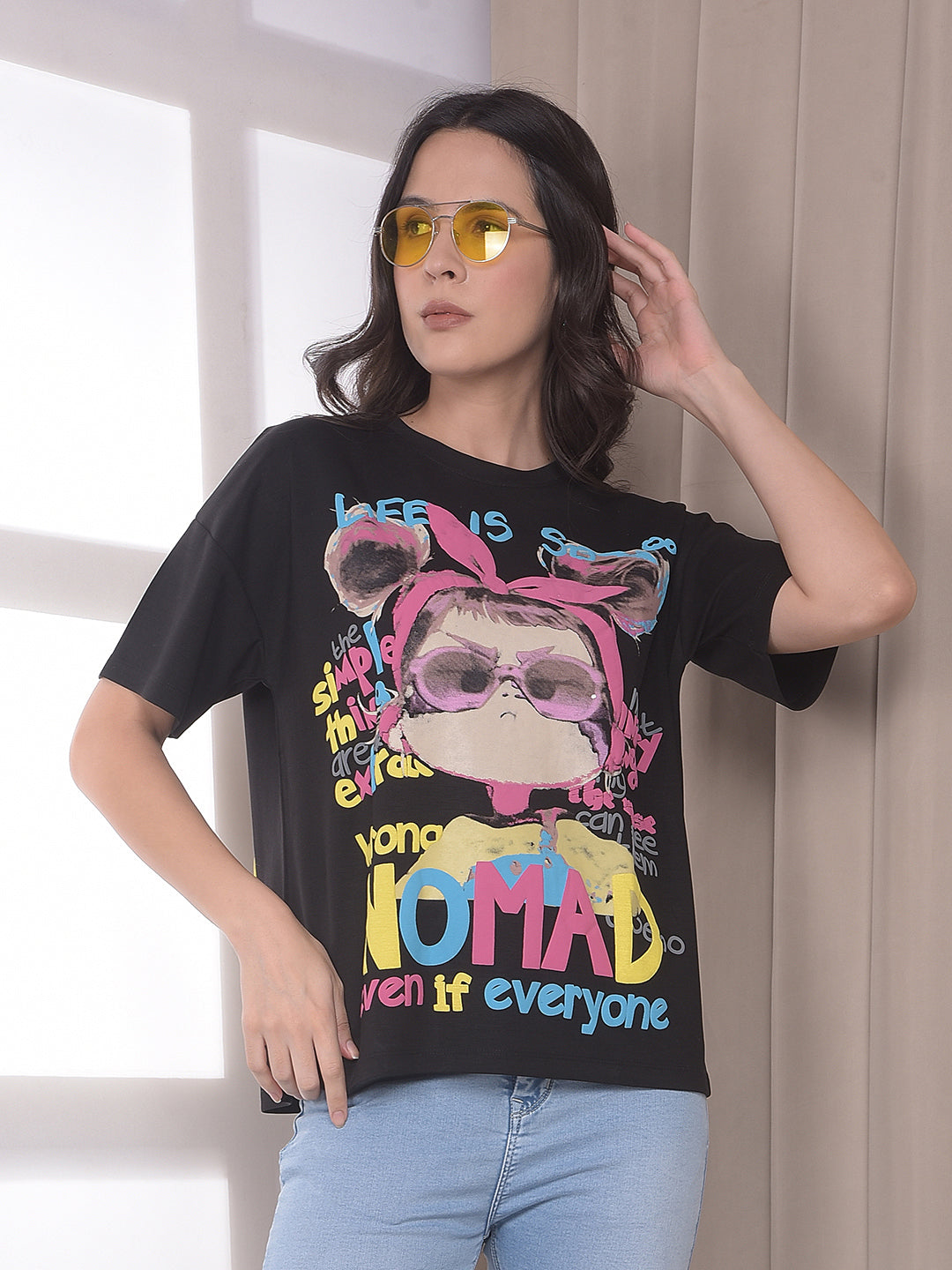 Black Graphic Print Oversized T-Shirt