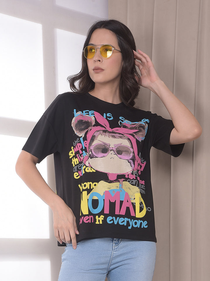 Black Graphic Print Oversized T-Shirt