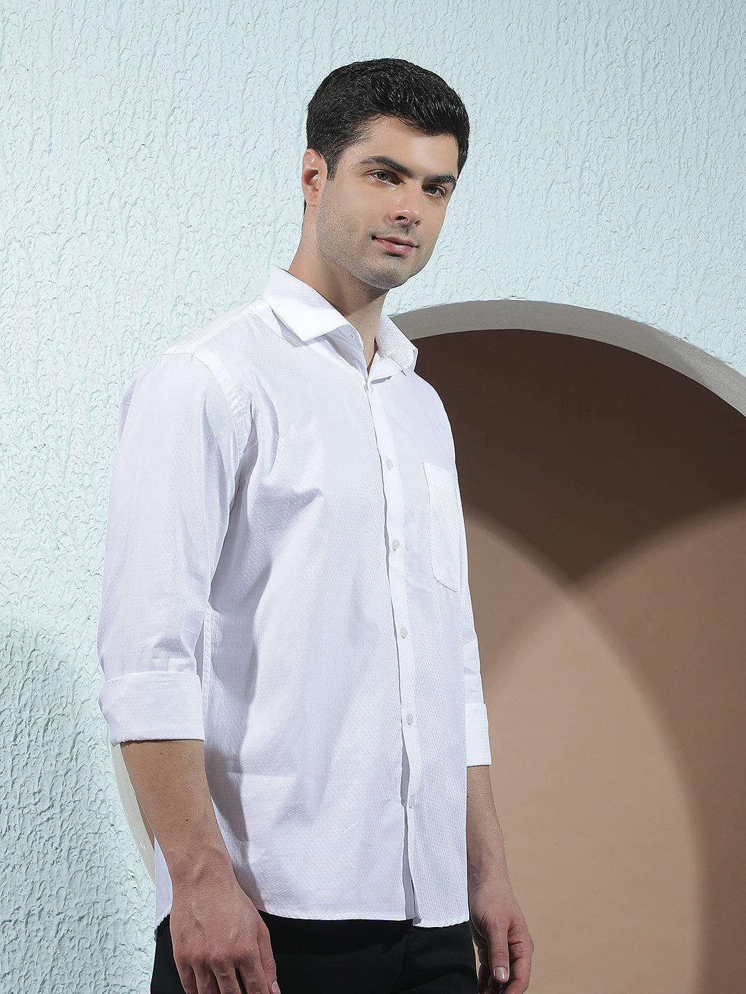 White Jacquard 100% Cotton Shirt