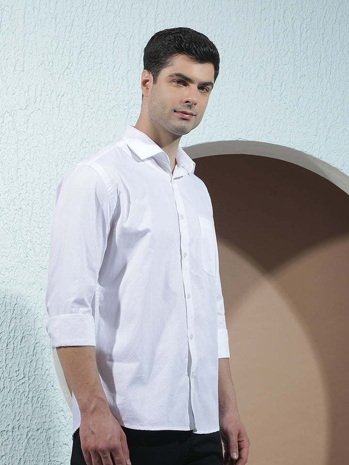 White Jacquard 100% Cotton Shirt