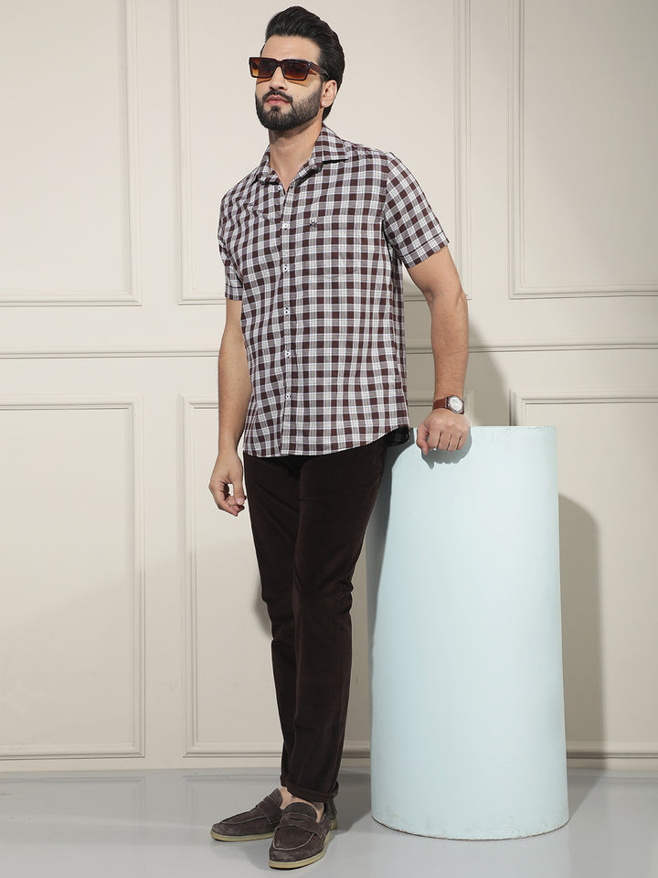 Purple Checked 100% Cotton Shirt