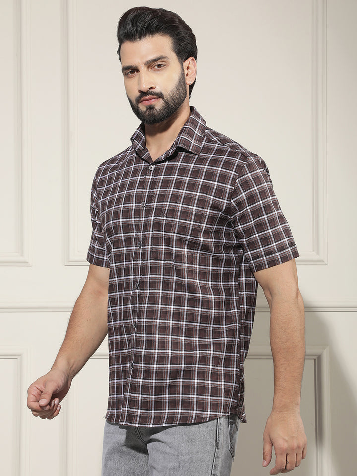 Brown Checked 100% Cotton Shirt