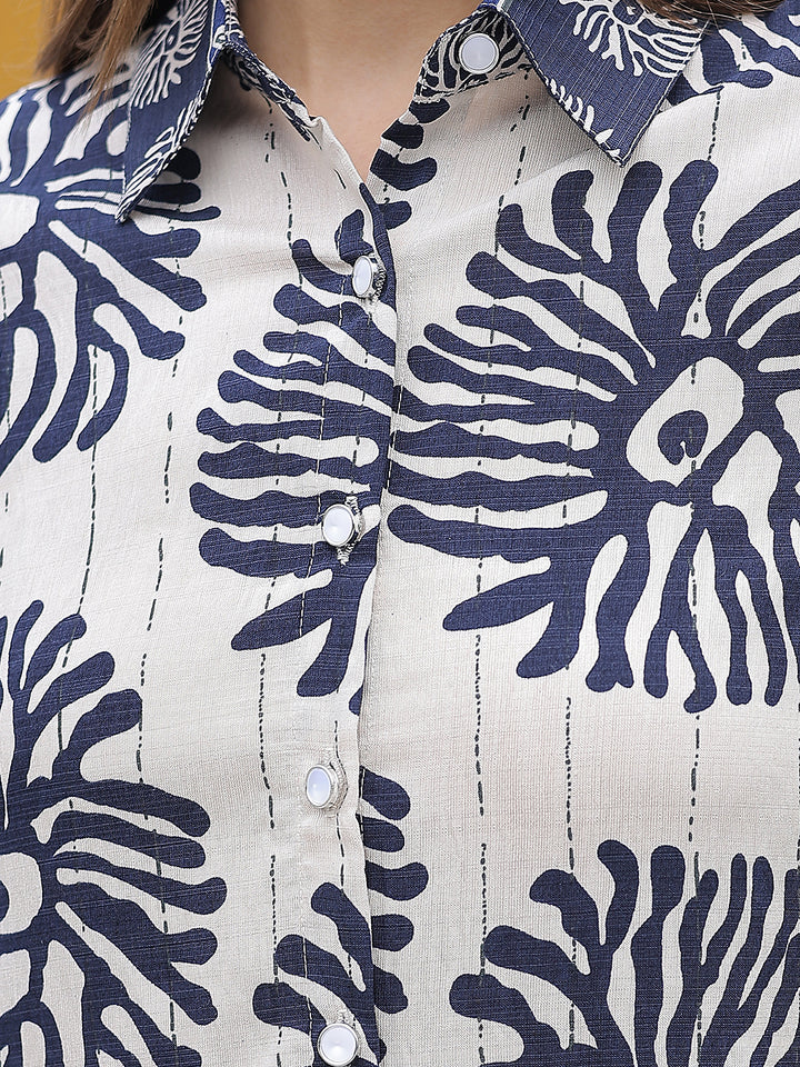 Navy Blue Floral Print Top