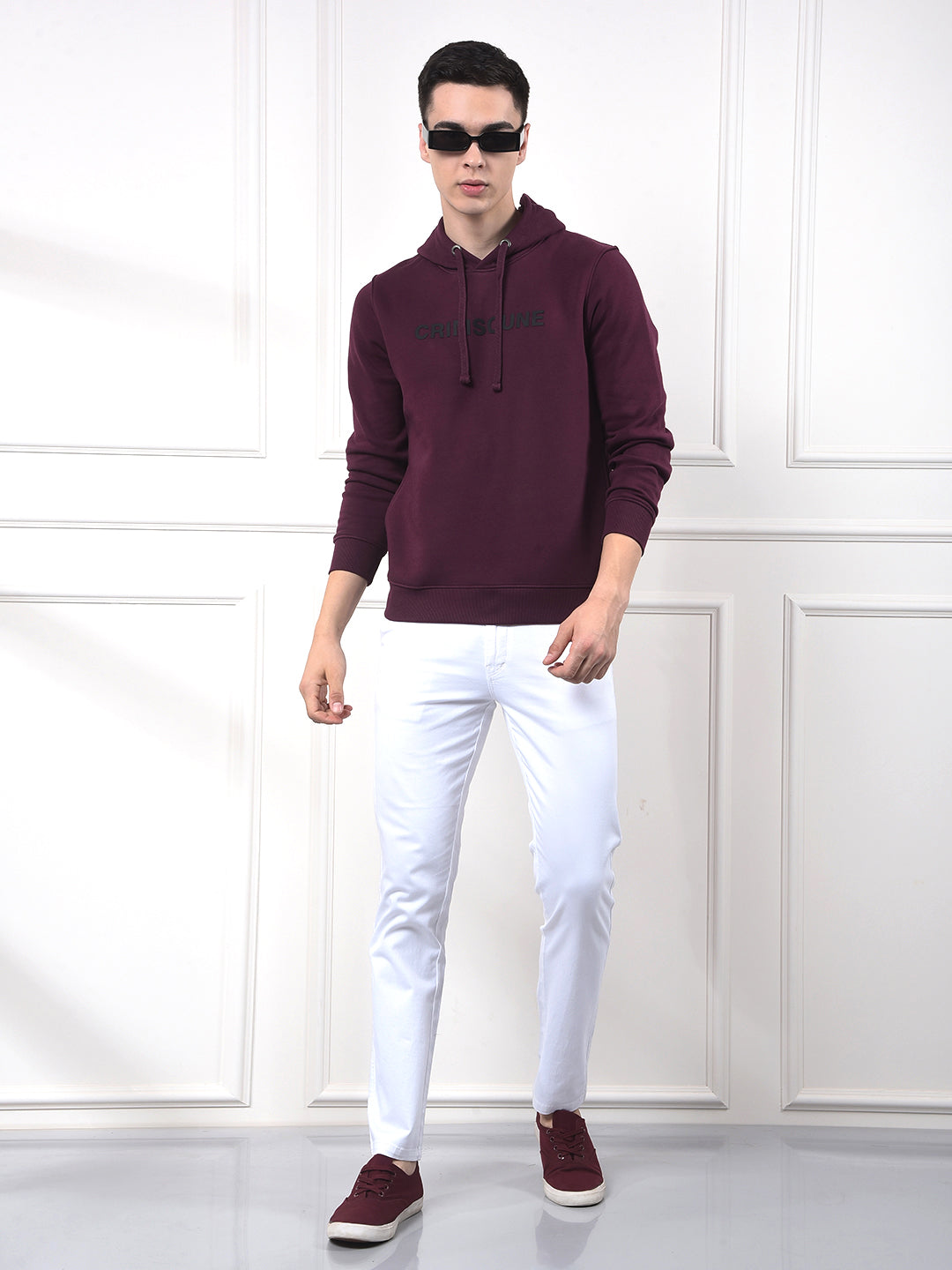 Wine Typographic Print Hooded Neck Sweatshirt