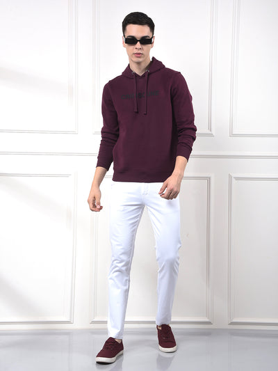 Wine Typographic Print Hooded Neck Sweatshirt