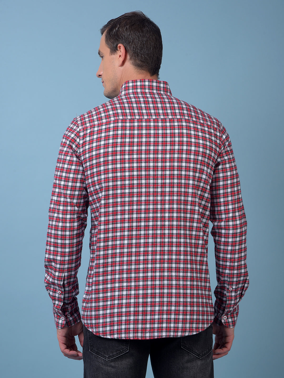 Red Checked Button-Down Collar 100% Cotton Shirt