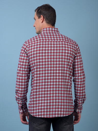 Red Checked Button-Down Collar 100% Cotton Shirt