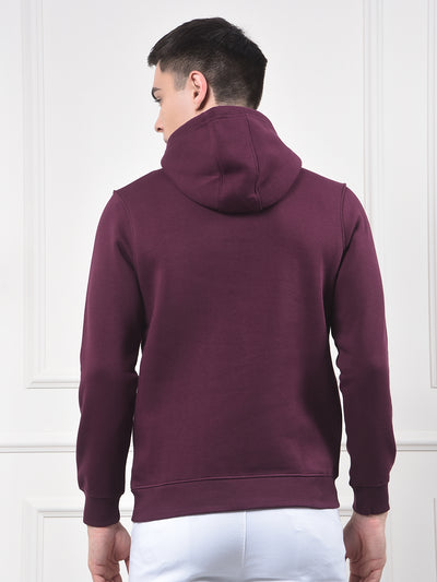 Wine Typographic Print Hooded Neck Sweatshirt