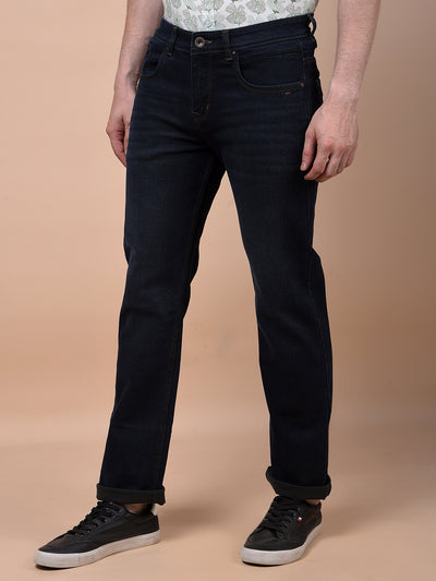 Modern Edgey Navy Blue Straight Jeans