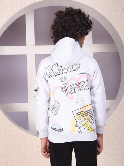 Grey Typographic Print Hooded Neck Sweatshirt