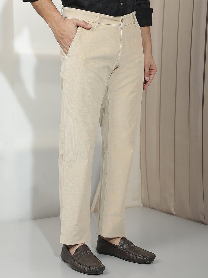 Beige Straight Corduroy Trousers