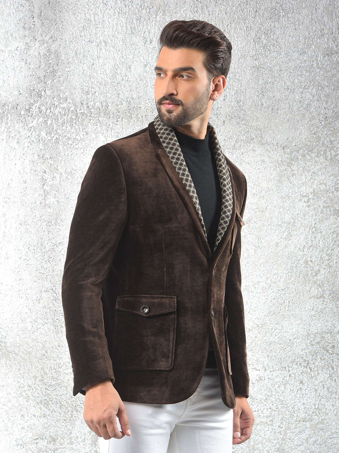Brown Notched Lapel Single-Breasted Blazer