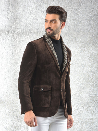 Brown Notched Lapel Single-Breasted Blazer