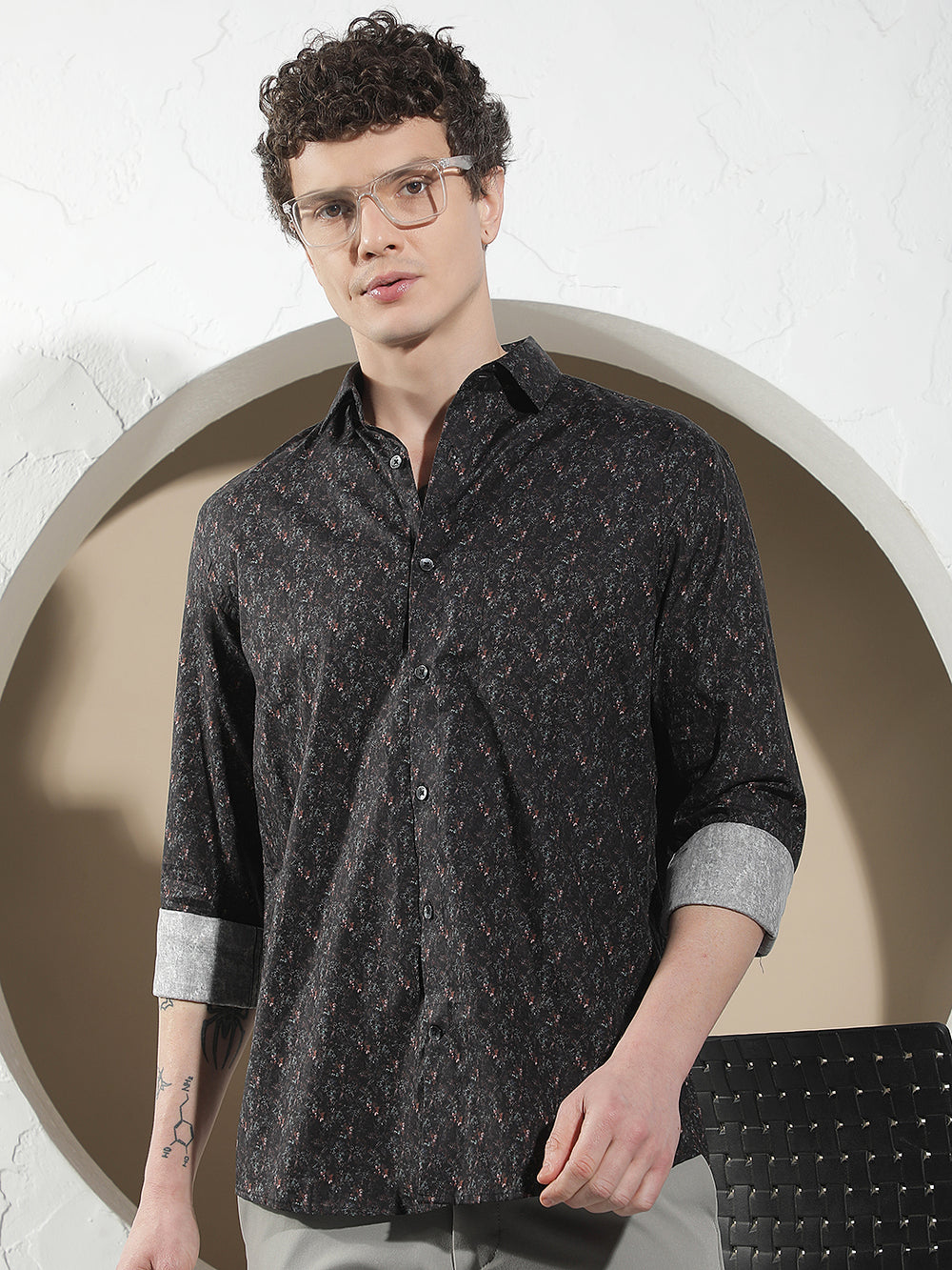 Black Floral Print 100% Cotton Shirt