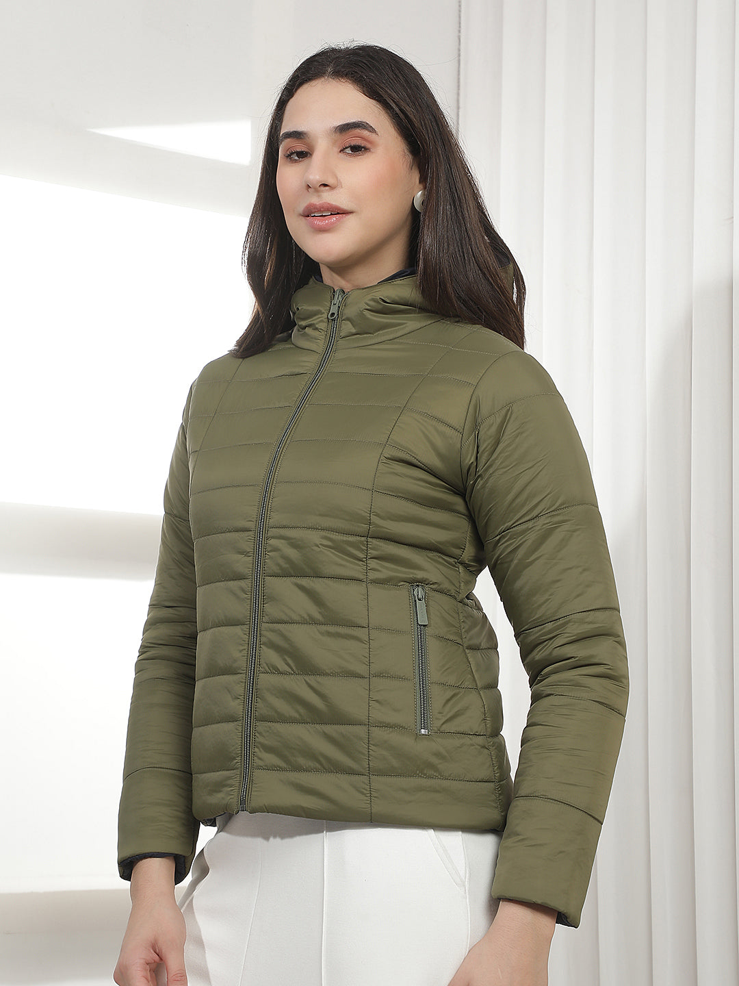 Green Hooded Puffer Reversible Jacket