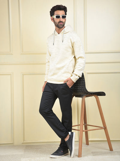 Cream Printed Hooded Neck Sweatshirt