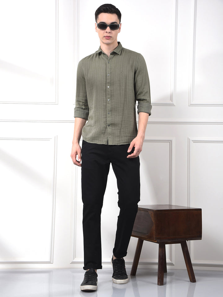 Green Vertical Stripes Shirt