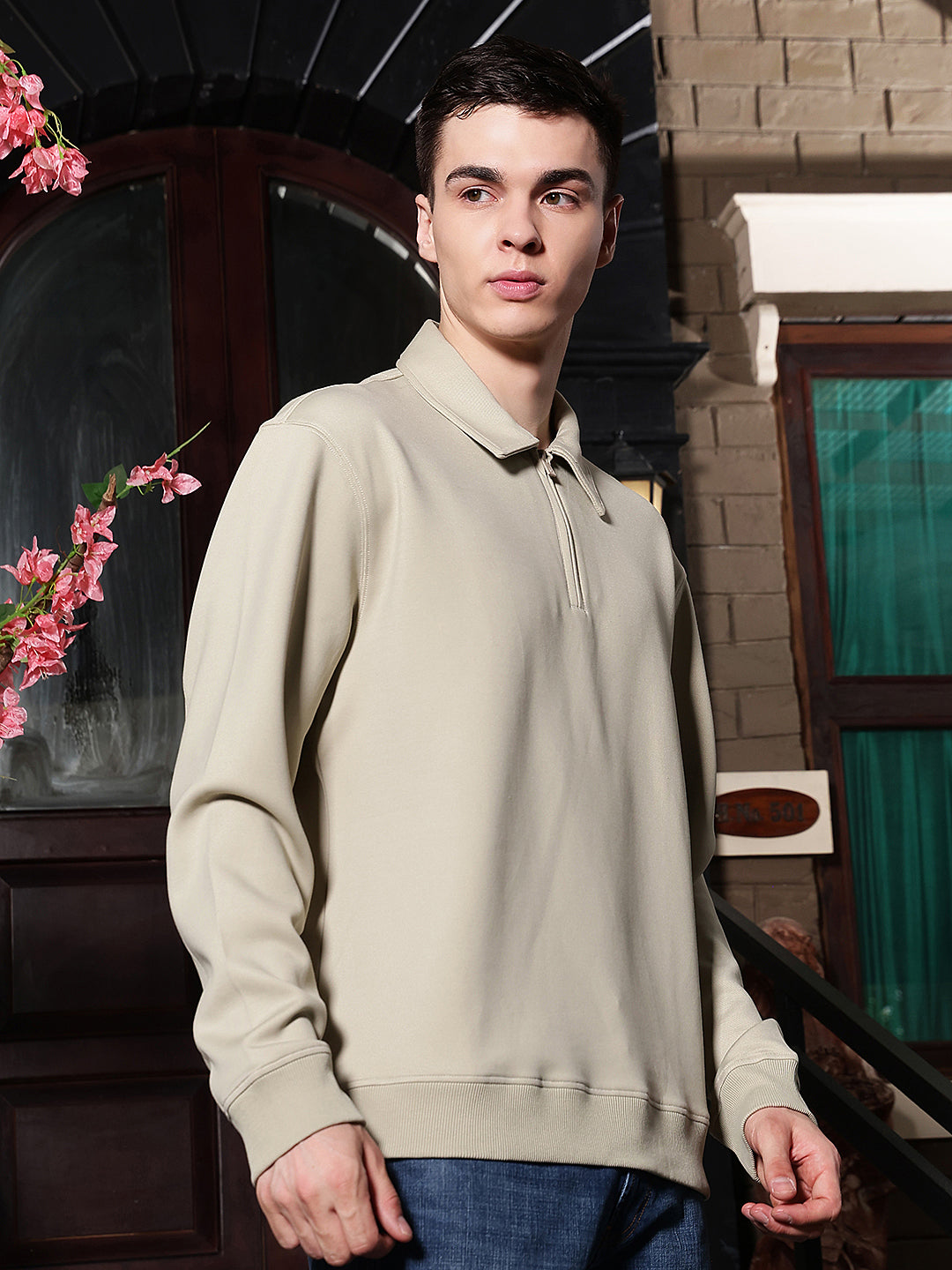 Beige Front Open Sweatshirt