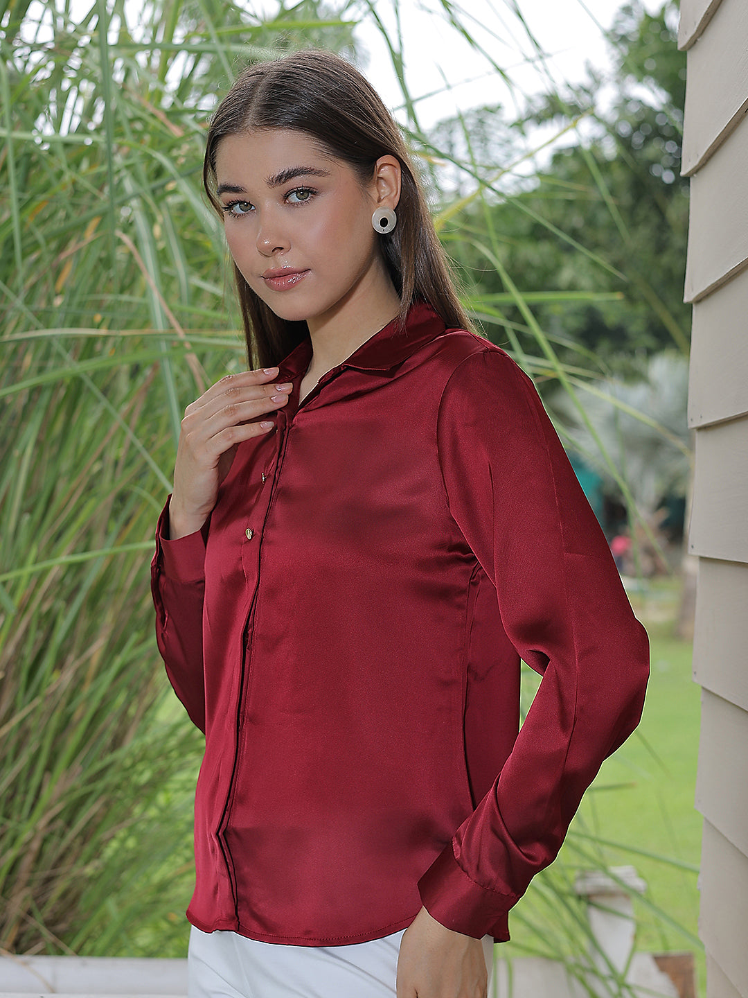 Ruby Red Satin Shirt