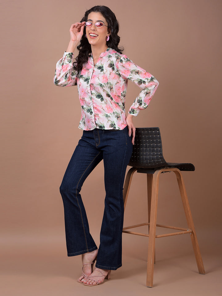 Multi-Color Floral Print V-Neck Shirt