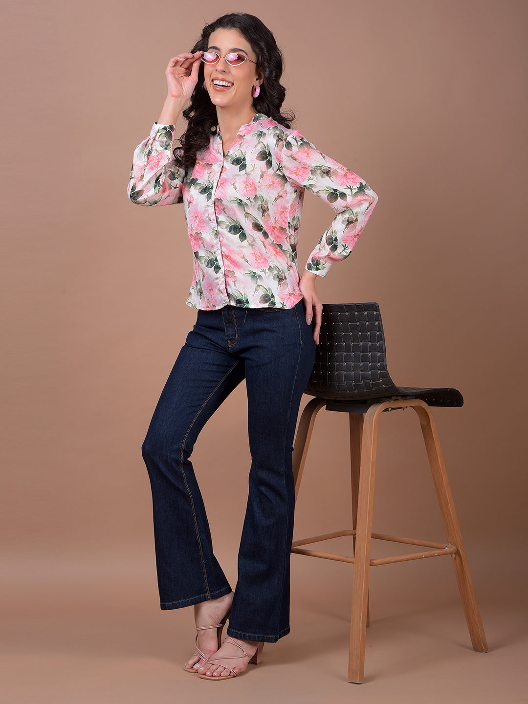 Multi-Color Floral Print V-Neck Shirt