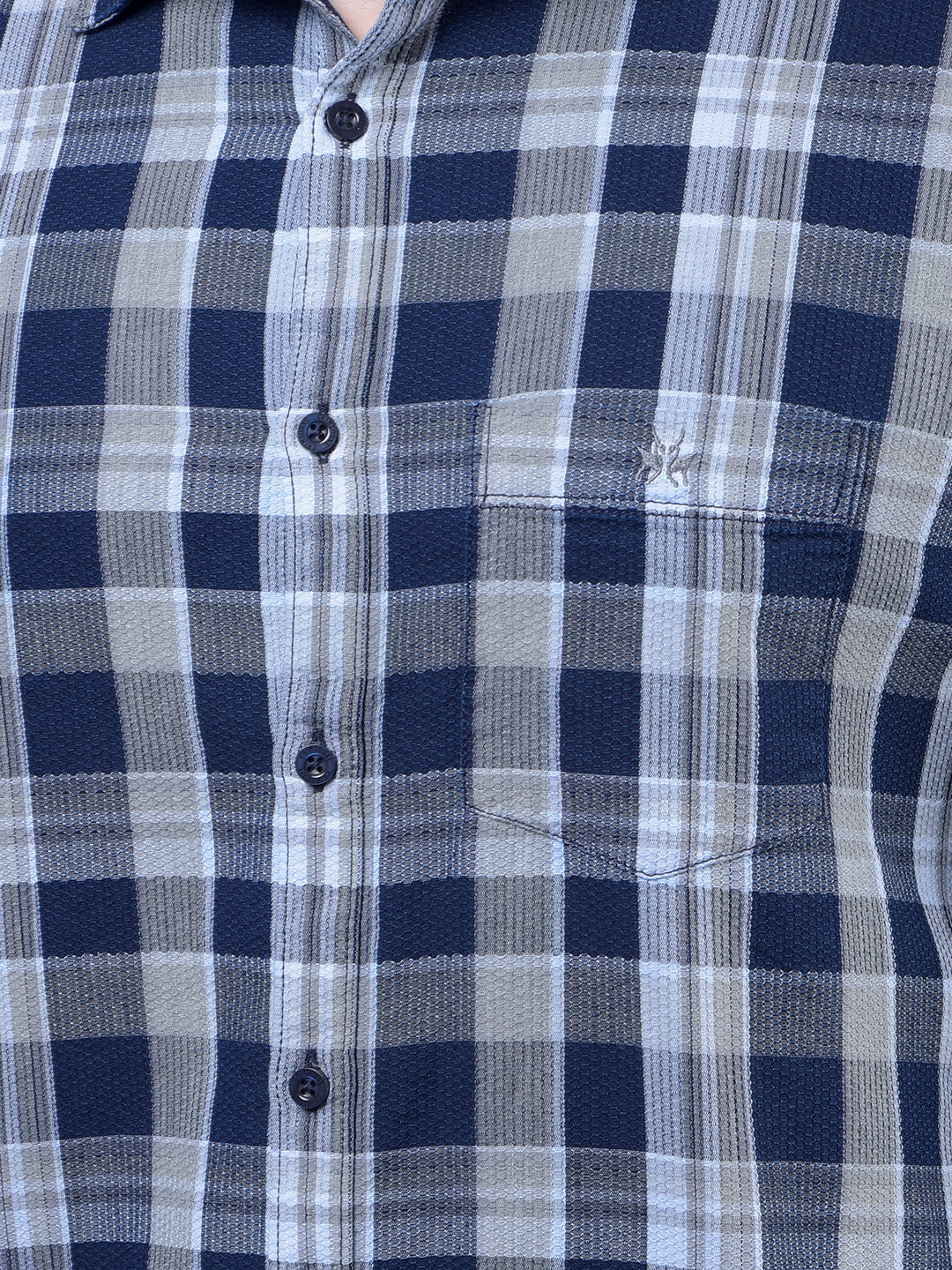 Navy Blue Checked 100% Cotton Shirt