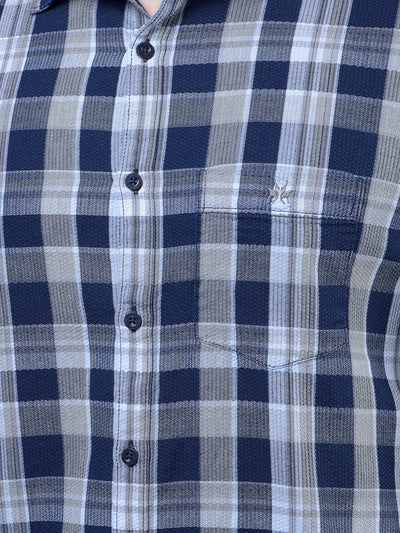 Navy Blue Checked 100% Cotton Shirt