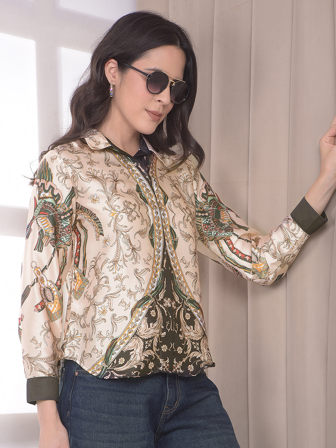 Multi-Color Botanical Print Shirt