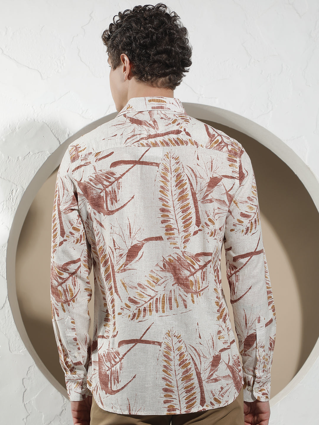 Red Botanical Print Linen Shirt
