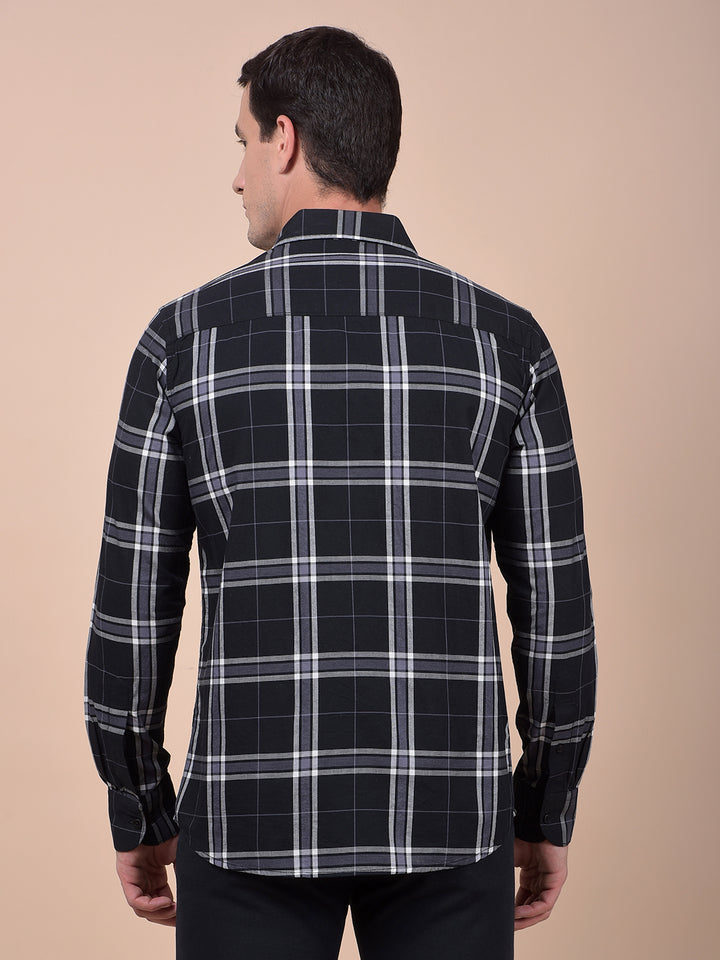 Navy Blue Checked 100% Cotton Shirt