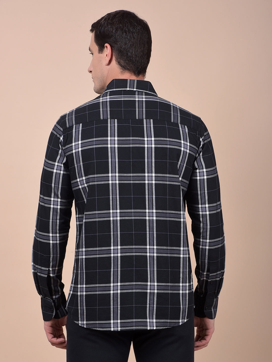 Navy Blue Checked 100% Cotton Shirt