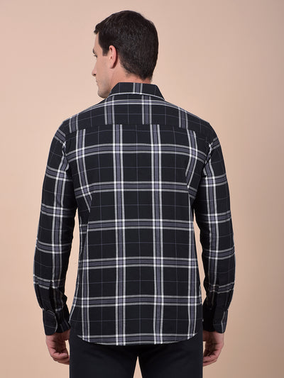 Navy Blue Checked 100% Cotton Shirt
