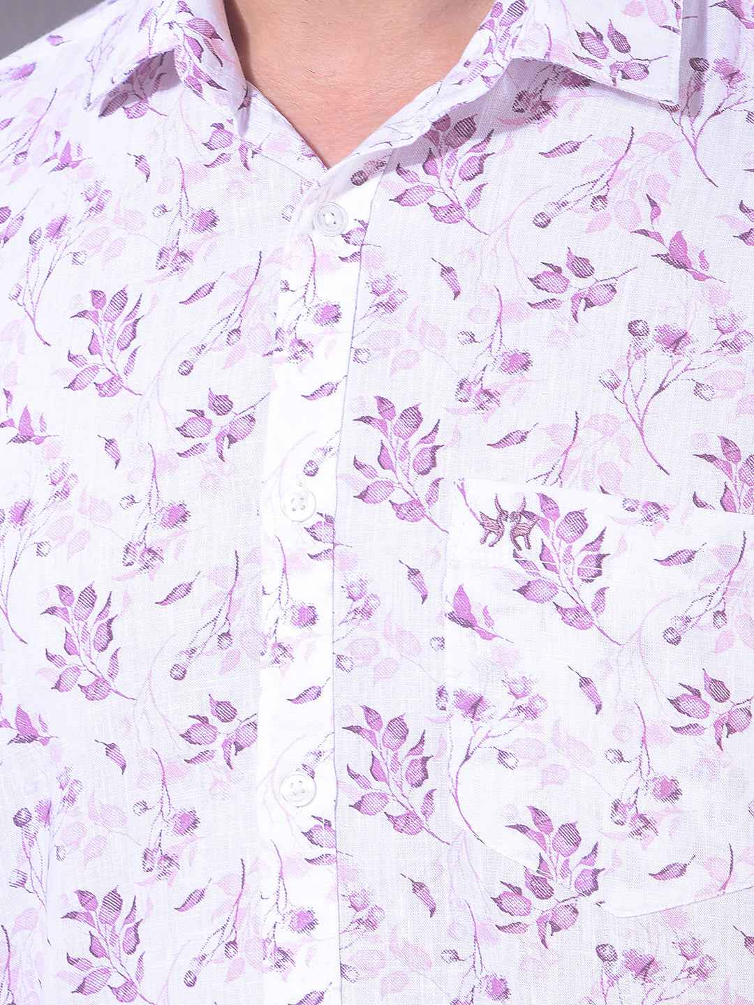 Pink Floral Print Linen Shirt