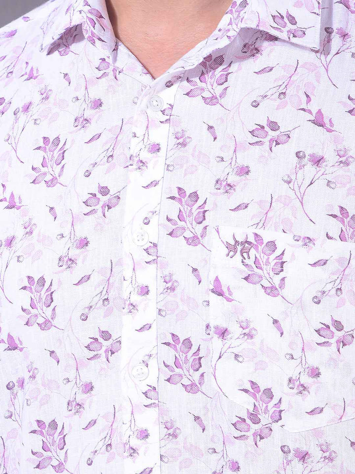 Pink Floral Print Linen Shirt