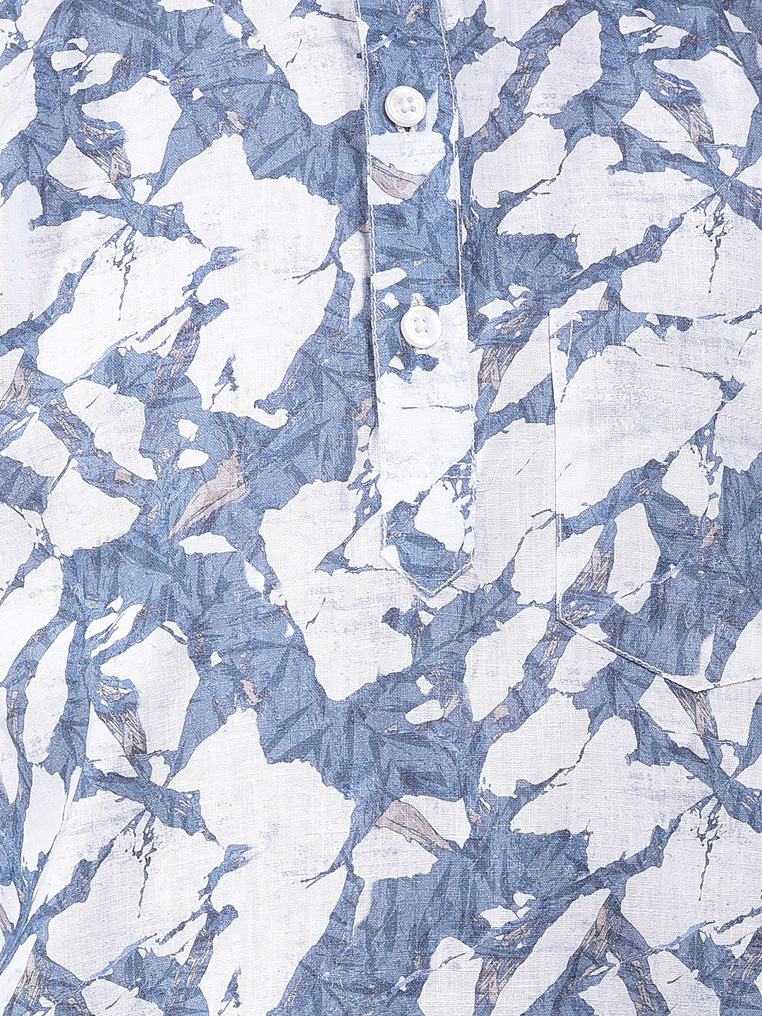 Blue Floral Print Linen Kurta