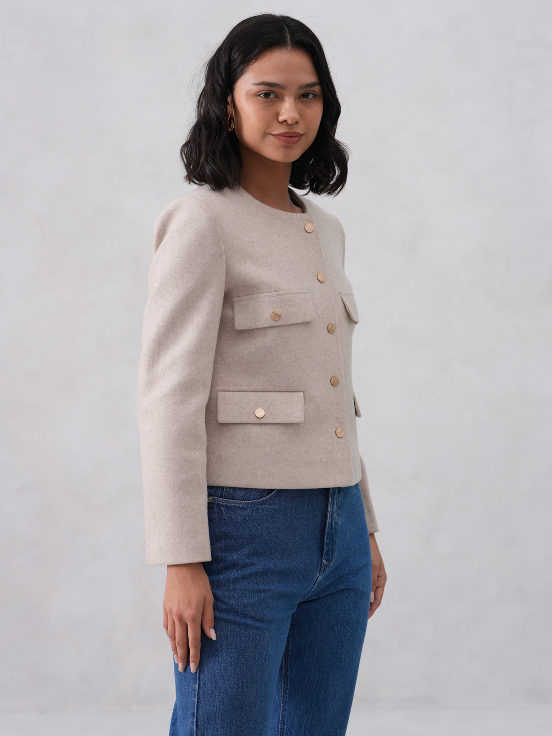 Minimalist Beige Cropped Coat