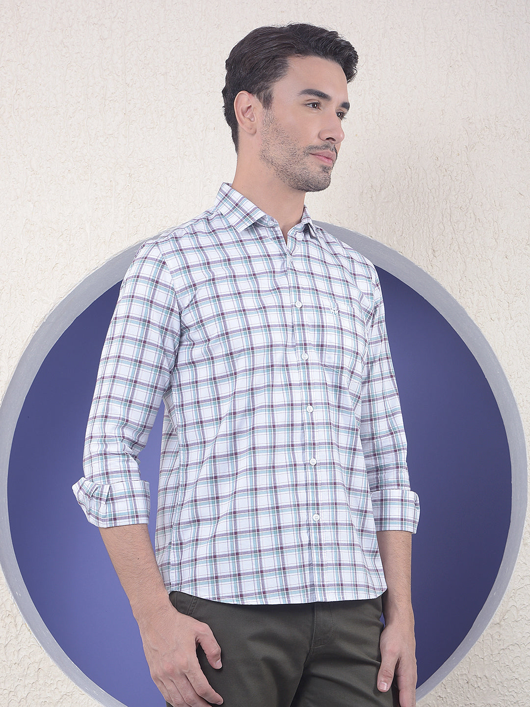 Checked 100% Cotton White Shirt